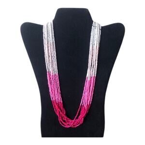 Retro Multi Pink Shades Strands Mini Beads Tribal Inspired Boho Chic Necklace